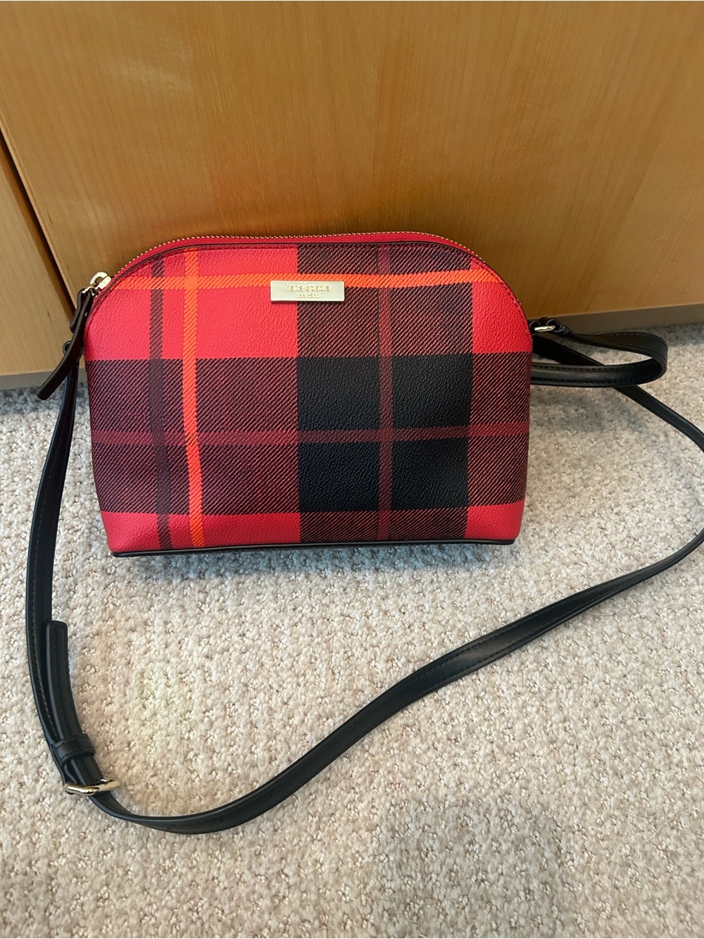 New Kate spade Red and Black Plaid Crossbody Bag